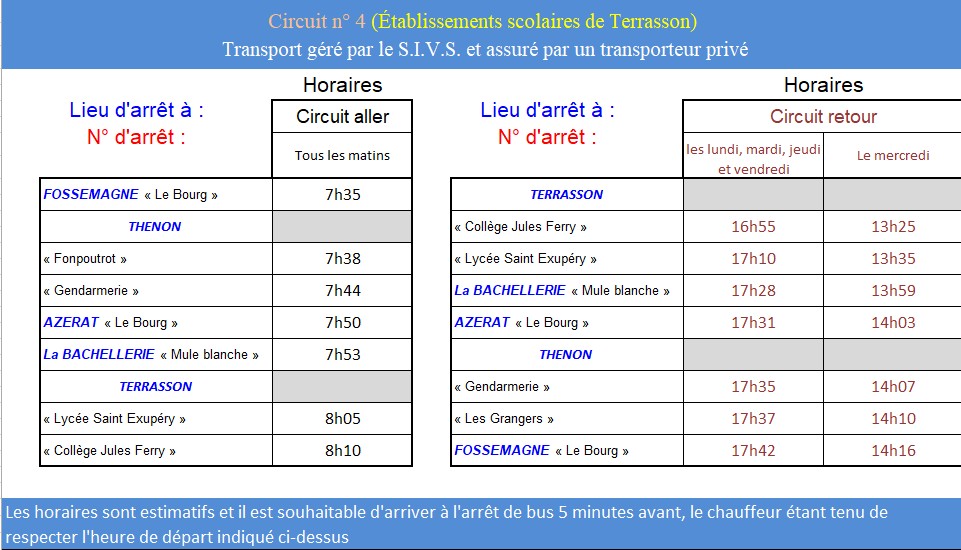 Horaires circuit 4